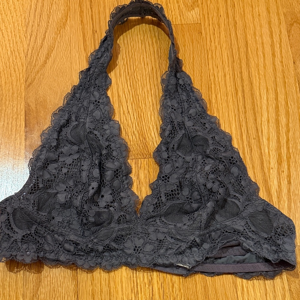 Free People Lace Halter Bralette - Gray